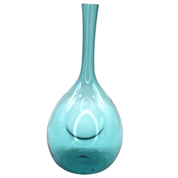 Dimpled Bulb Vase Hand Blown Art Glass Sweden MCM  Aqua Blue - Picture 9 of 16